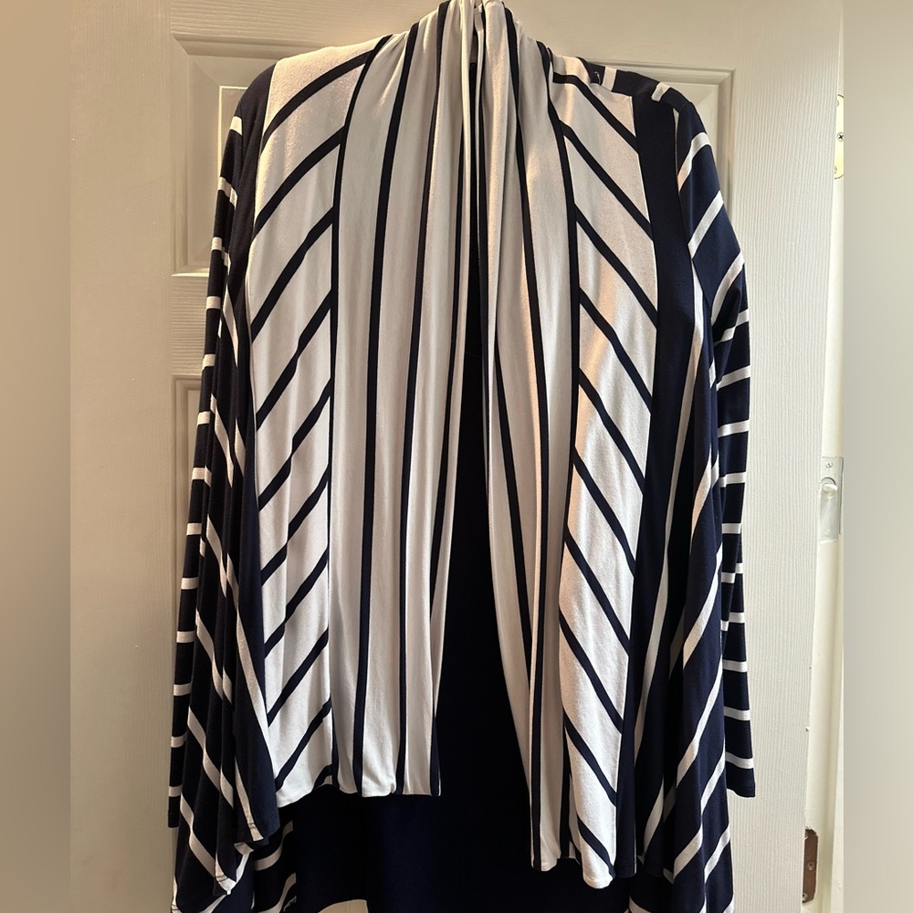 Three dots navy and white stripe cardigan Size L 
Excellent condition